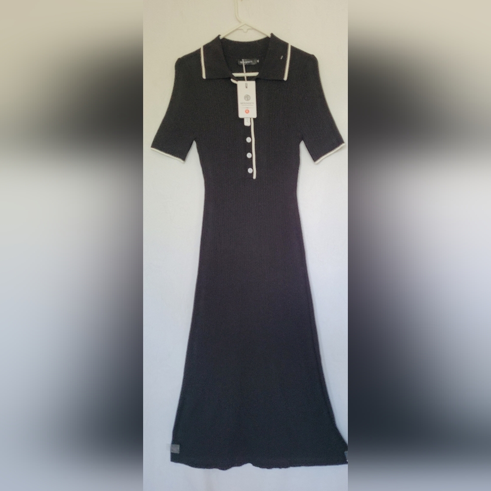 Merokeety Women's V-Neck Black Ribbed Knit Maxi Dress Bodycon Office/Carrer Med - Picture 4 of 16